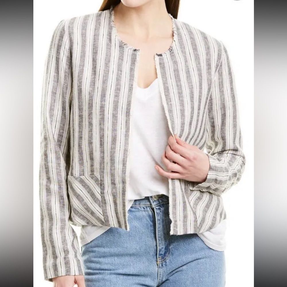Drew Women’s Anita Pearl Open Front Linen Blend Frayed Jacket U.S.A MADE Size: S